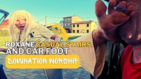 Roxane casual stairs and car foot domination and worhip
