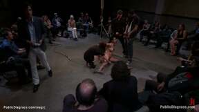 Bound unshaved hoe banged in public