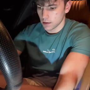 Twink Boy Jerks His Young Cock and Cums in the Car