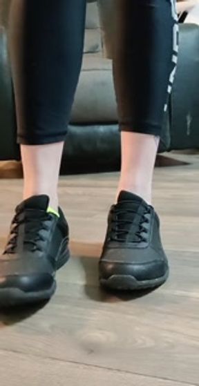 Waitress after work smelly shoes and sweaty sock removal