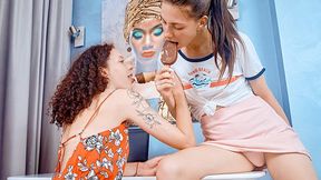 Lesbian Squirting Fun with Ice Cream and Dildo Delight