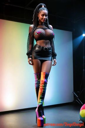 Colorful rainbow thigh-high boots
