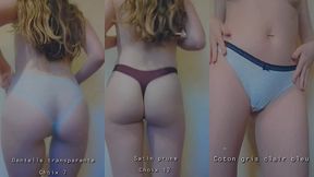 viens decouvrir dans un effeuillage tres sexy mes strings/tangas et petites ...