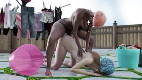 trans stepmom anal fuck stepdaughter while doing laundry in the backyard - sassycomics