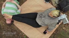 Miss Fair Trade & Foot Slave Dan – Public Human Furniture – Used as My Outdoor Pillow