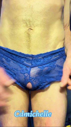 Crossdresser Cdmichelle Puckering Ass Hole Wearing Blue Crochless Panties
