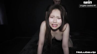 Japanese teen choked spit roasted by huge dick first time