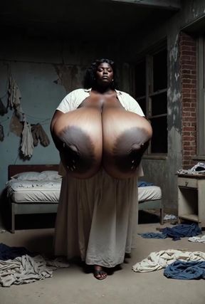 Dirty ebony babe with big nipples and huge tits