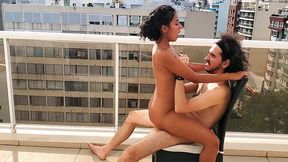 Public rooftop wedding sex with hot Colombian bride