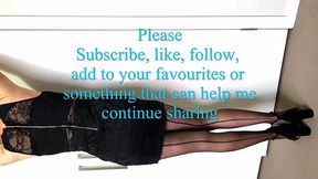 dani leg in sexy black pantyhose with red polished toe nails