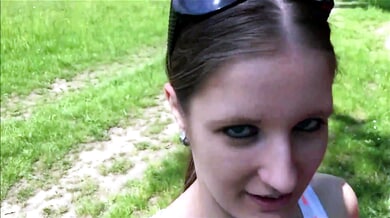 Czech brunette Jennifer Amton takes a hard outdoor anal in public