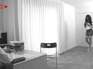 Charming ebony panther with large natural melons gets drilled hard with an grand-daddy's penis