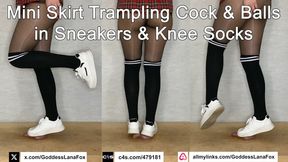 Mini Skirt Trampling Cock & Balls in Sneakers and Knee Socks