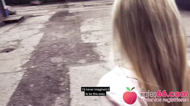 Gagging on big tits in a german bar while getting railed doggystyle