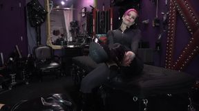 Latex Slave Worships My Boots and Cock