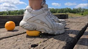 Crushing Juicy Oranges Under My Powerful, Well-Worn Buffalo Trainers – Sneaker Crush & Food Destruction