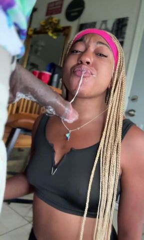 Blonde ebony deepthroats his BBC POV