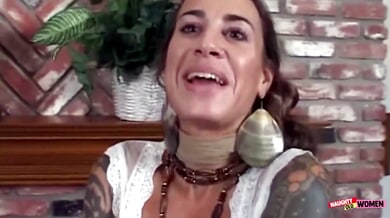 Tattooed brunette Mona Love auditions with bold handjob and oral on camera