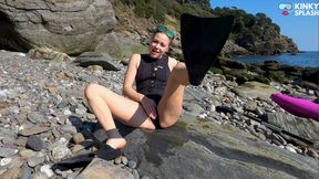 Rubber Fins, Wet Wetsuit & A Naughty Foot Fetish Tease on My Private Beach - WMV