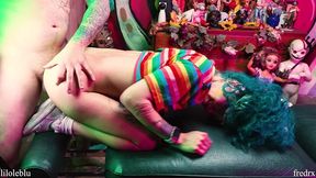 clown girl gets pussy stapled, ass fucked