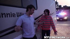 ”Officer Joshua Lewis licks snatch in a hardcore threesome session with sexy Gal Ri”