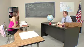 Naughty brunette college girl takes a thick cock of teacher