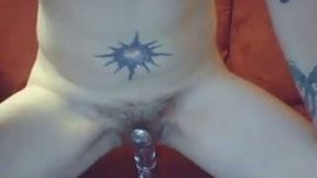 Pale tattooed and disgusting amateur webcam nympho fucked with dildo