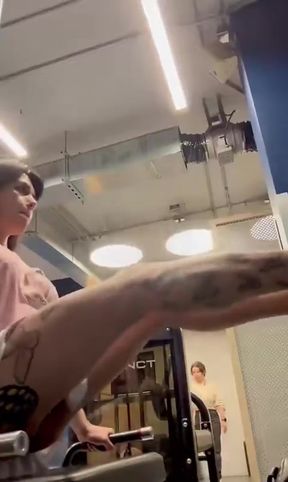 Athletic blonde trans GF indulges in a public cumshot after showing