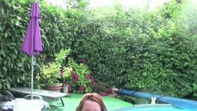 Carla Fellucci takes a hard one by the swimming pool