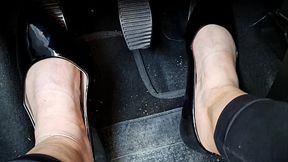 Riding in shiny black ballet flats and tight black leggings - Double shot - Amazing Italian pedal pumping