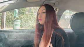 Sultry Asian MILF gets off on smoking in her car