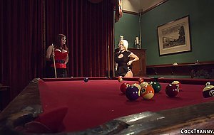 Shemale fucks blonde after pool game