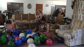 Balloon Pop Race - Miss Jessica Wood uses her bottom to pop 100 Balloons