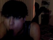 Femboy Sucks on Big Dildo and Jerks Off