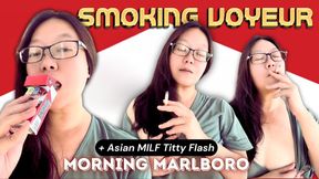 Smoking Asian Morning Marlboro: Flashing My Tits While Smoking Cigarettes Outside