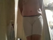 Desperate Wetting! Held it for over 6 hrs! Huge cumshot after soaking my white shorts in PISS!