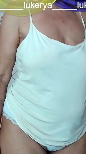 Sexy Lukerya changes into a red mesh outfit