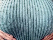 Big Tits, Playing, Teasing, in a Tight, Knitted Sweater