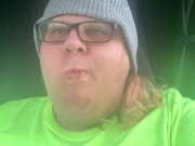Fat tranny slut stuffs fat face
