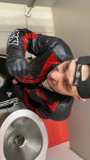 Kinkysirius in Chav Scally Outfit Sucks Hard by Leather Bear in the Public Restroom