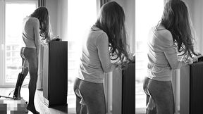 taken from behind in a standing position