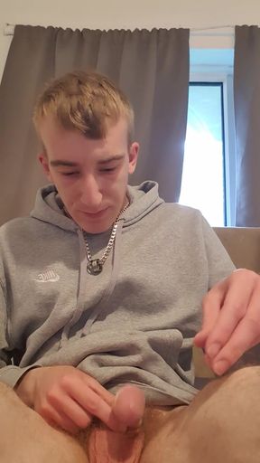 Skinny lad pulls back skin and shows bellend   Clip 1