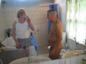 crosdresser having a blowjob by an old guy