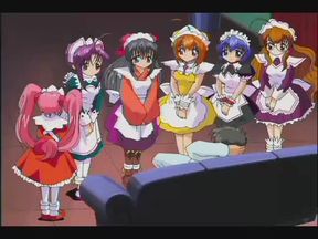 Orgy with group of anime maids