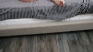 Nasty MILF masturbates in bed before her stepson bangs her