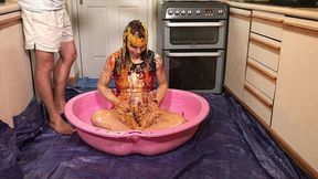 girl trashed in horrendous, disgusting 45 minute food gunge wam