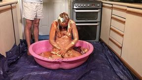 girl trashed in horrendous, disgusting 45 minute food gunge wam
