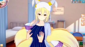 [Eroge Koikatsu! ] Touhou Project Yakumo Ai's boobs rubbed and Nio standing handjob fellatio sex after having you serve! Big breasts anime [Hentai game Toho]
