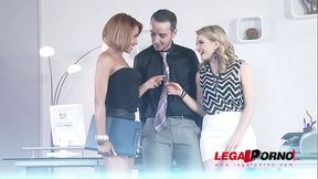 Stud bangs leggy slim hotties Jemma Valentine &amp_ Rose Valerie on office desk GP392