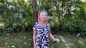 tattooed 81 year old granny outdoor behind the car fucked